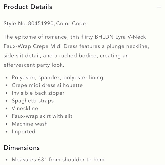 Anthropologie BHLDN Lyra V-neck Faux Wrap Stretch Crepe Navy Midi Dress sz 2 - Picture 8 of 8